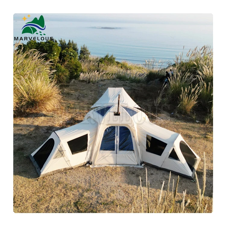 

14 Person Base Camp 4 Rooms Hiking Camping Shelter Outdoor Tunnel Tube Tent Large Family Cabin Tent