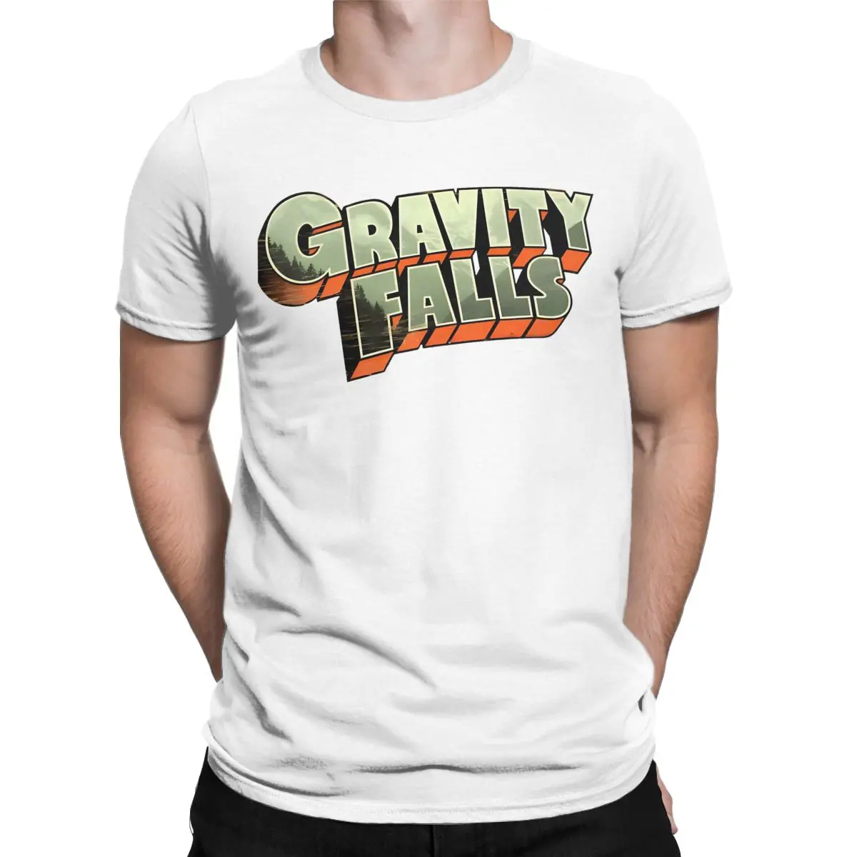 Gravity Falls Logo T-Shirt Men Cartoon Animation Cotton Tee Round Neck Short Sleeve T Shirt Graphic Printed merchandise