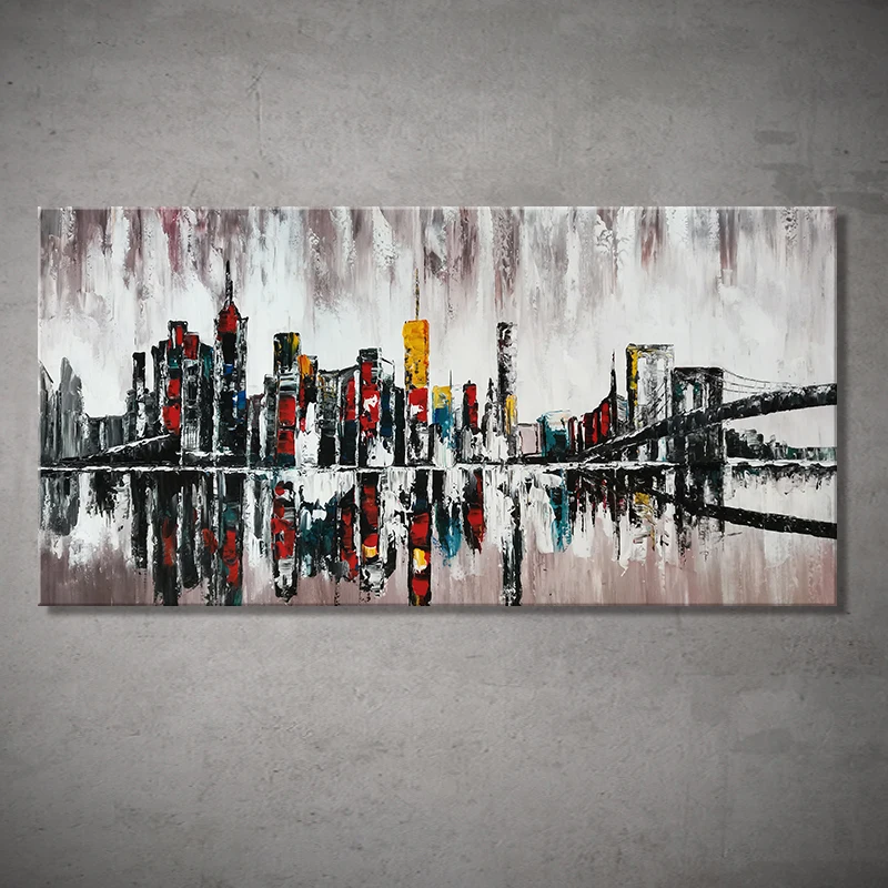 

Abstract Artwork Modern Oil Paintings On Canvas,Handpainted Handmade New York Bridge Cityscape Wall Arts Picture Room Home Decor