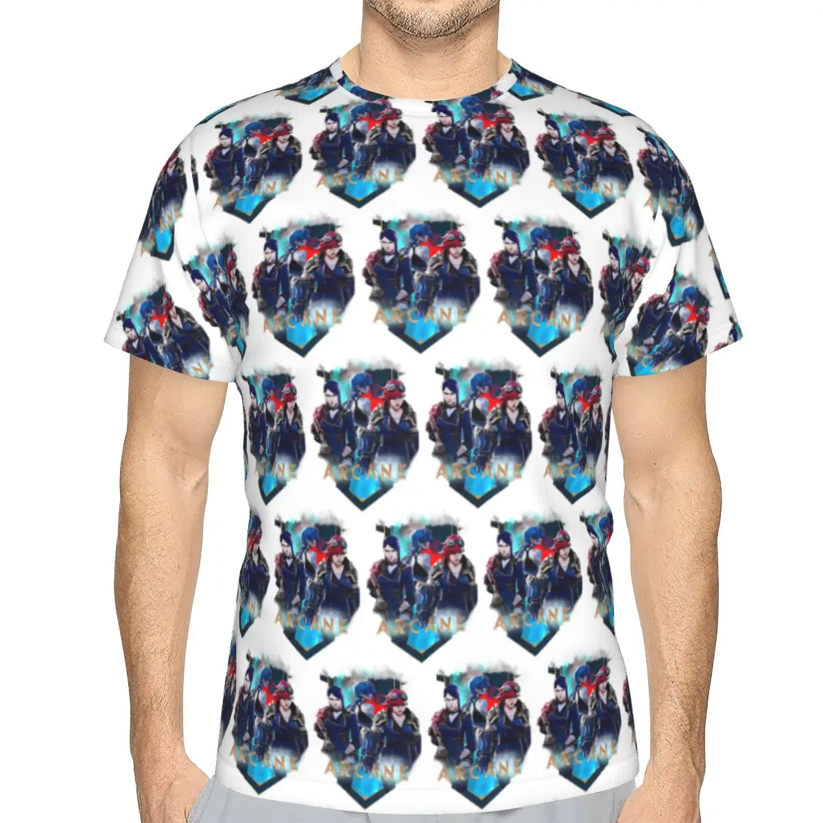 100% Cotton Arcane Anime Vi Jinx T-Shirt Men's Fashion T Shirt Men Crew Neck Summer Shirts Tops