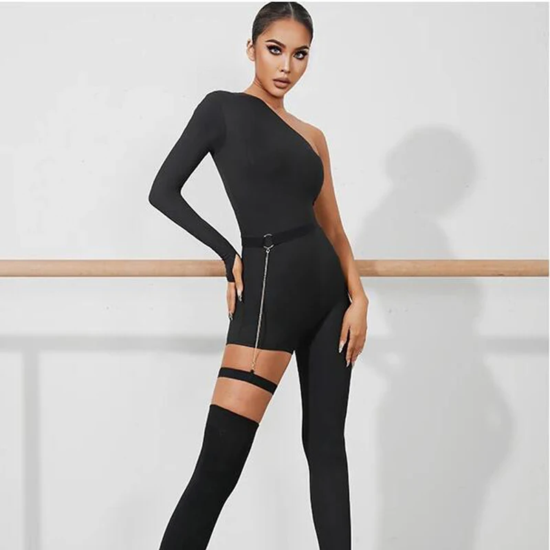 Sexy Diagonal Shoulder One Leg Bodysuit Women Single Sleeve Latin Dance Clothes Practice Costume Stage Performance Wear SL7658