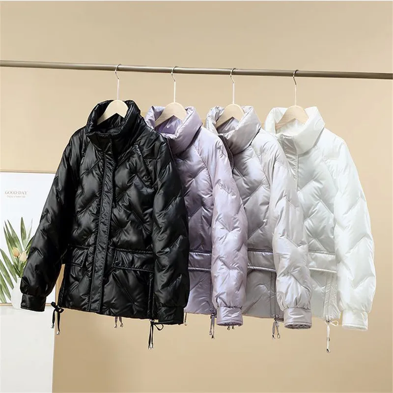 Winter Down Cotton Jacket Women 2023 New Loose Stand-Up Collar Coat Pure Colour Outerwear Fashion Pocket Parka Overcoat Female