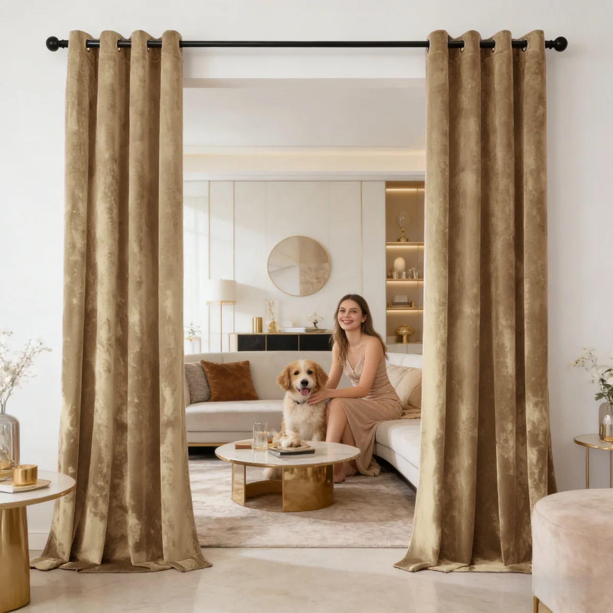 2 Pcs Luxury Crushed  Velvet Curtains,Grommet Top, Soft Light‑Filtering Window Drapes For Living Room Bedroom Home Decoration