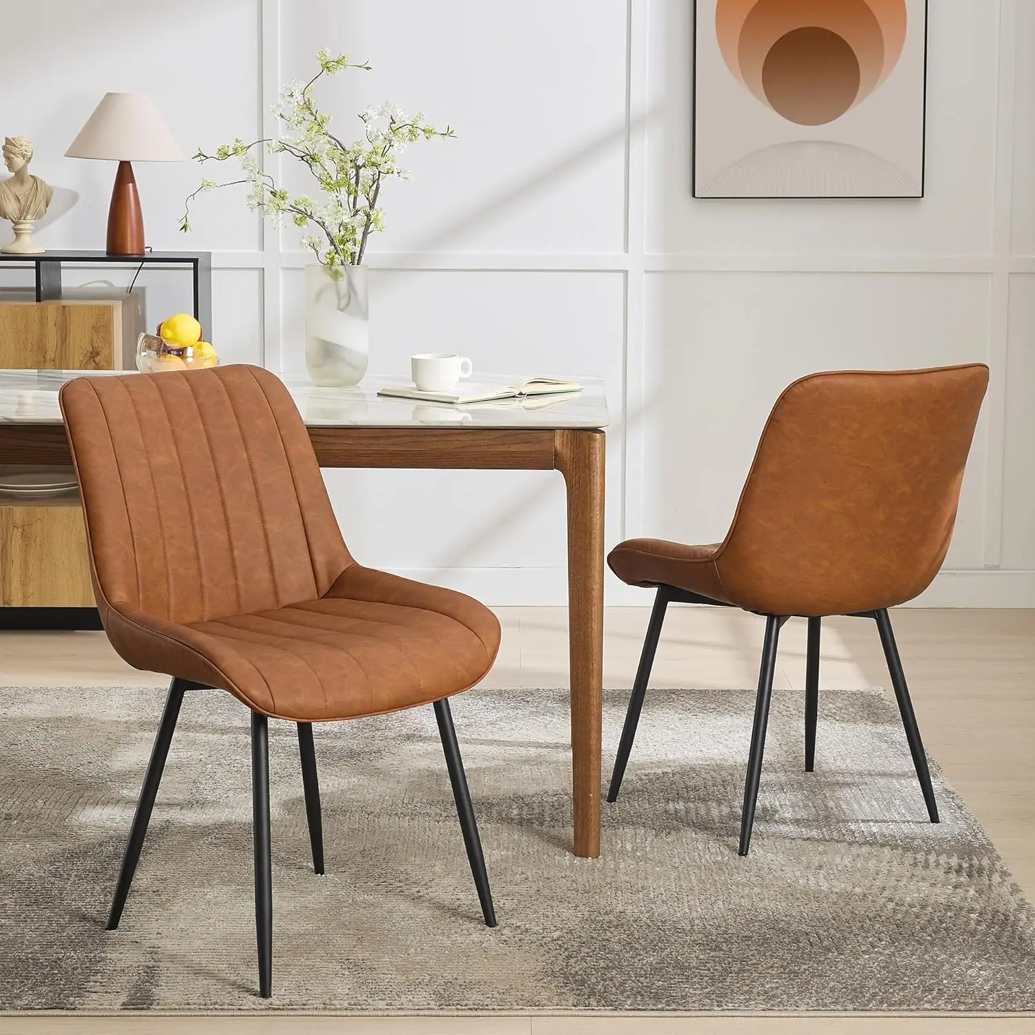 2 Pack Modern Dining Chairs, Faux Leather Upholstery & Metal Legs, Comfortable Stackable Side Chairs for Kitchen, Restaurant, Li