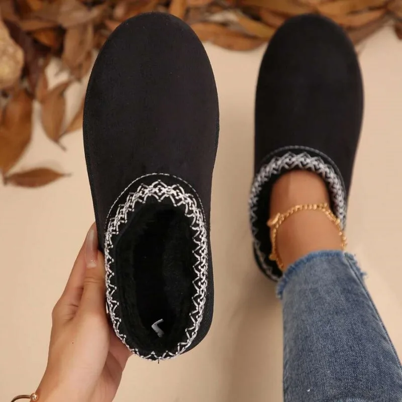 2025 New Women's Snow Boots Casual Slip-on Wool Warm Home Luxury Elegant Winter Cashmere Warm Boots Fashion Flat Shoes Plus Size image 3