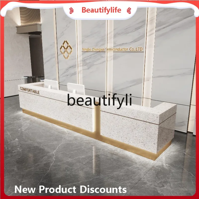 

ss Asmt03A Company Front Desk Marble Reception Desk Modern Rock Slab Hotel Club Sales Office Cashier Counter Bar Customization