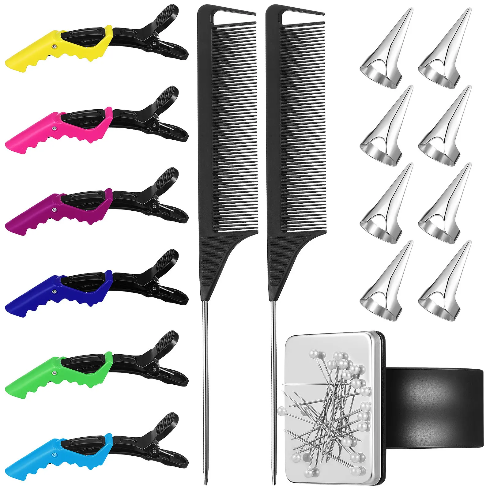 1Set Professional Hair Sectioning Tools Kit with Pointed Tail Combs Sectioning Rings Wrist Pin Holder for Salon Home Use Hair