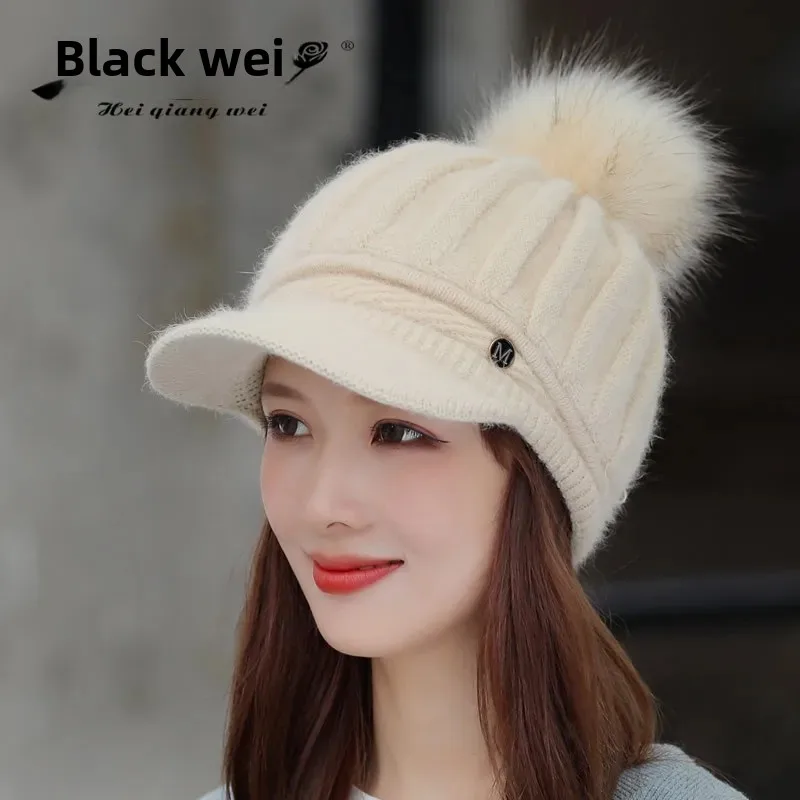 Korean Style New Women's Solid Color Warm Knit Baseball Cap With Fleece Lining Autumn/Winter Ear Protection Face Exposure