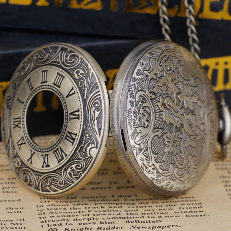 Zegarek kieszonkowy Steampunk Hollow Case Vintage Fob Zegarki kieszonkowe z naszyjnikiem Prezent reloj de bolsillo