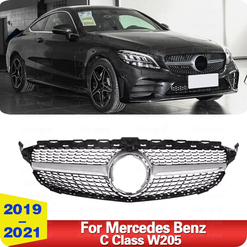 New ABS Material Front Bumper Grille Racing Grill Diamond Style Ventilation Net For Mercedes Benz C W205 2019-2021