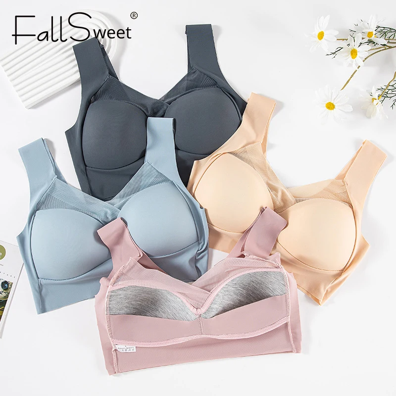 FallSweet Women Sports Bras Full Cup Brassiere Female Sexy V Neck Lace Splicing Bralette Large Wireless Size Soft Lingerie