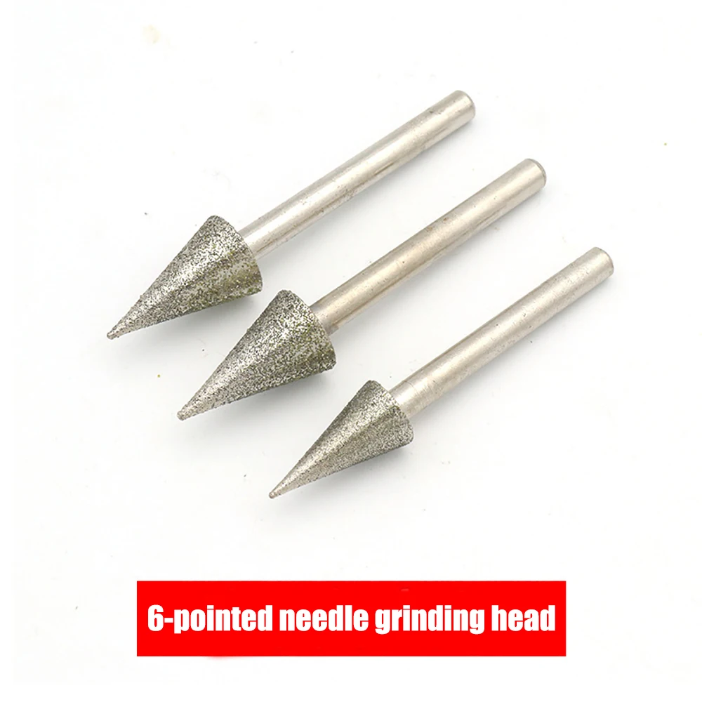 1pc 6-15mm Umbrella Diamond Grinding Head 6mm Shank Pointed Needle Grinding Rod For Stone Jade Engraving Polishing Abrasive Tool