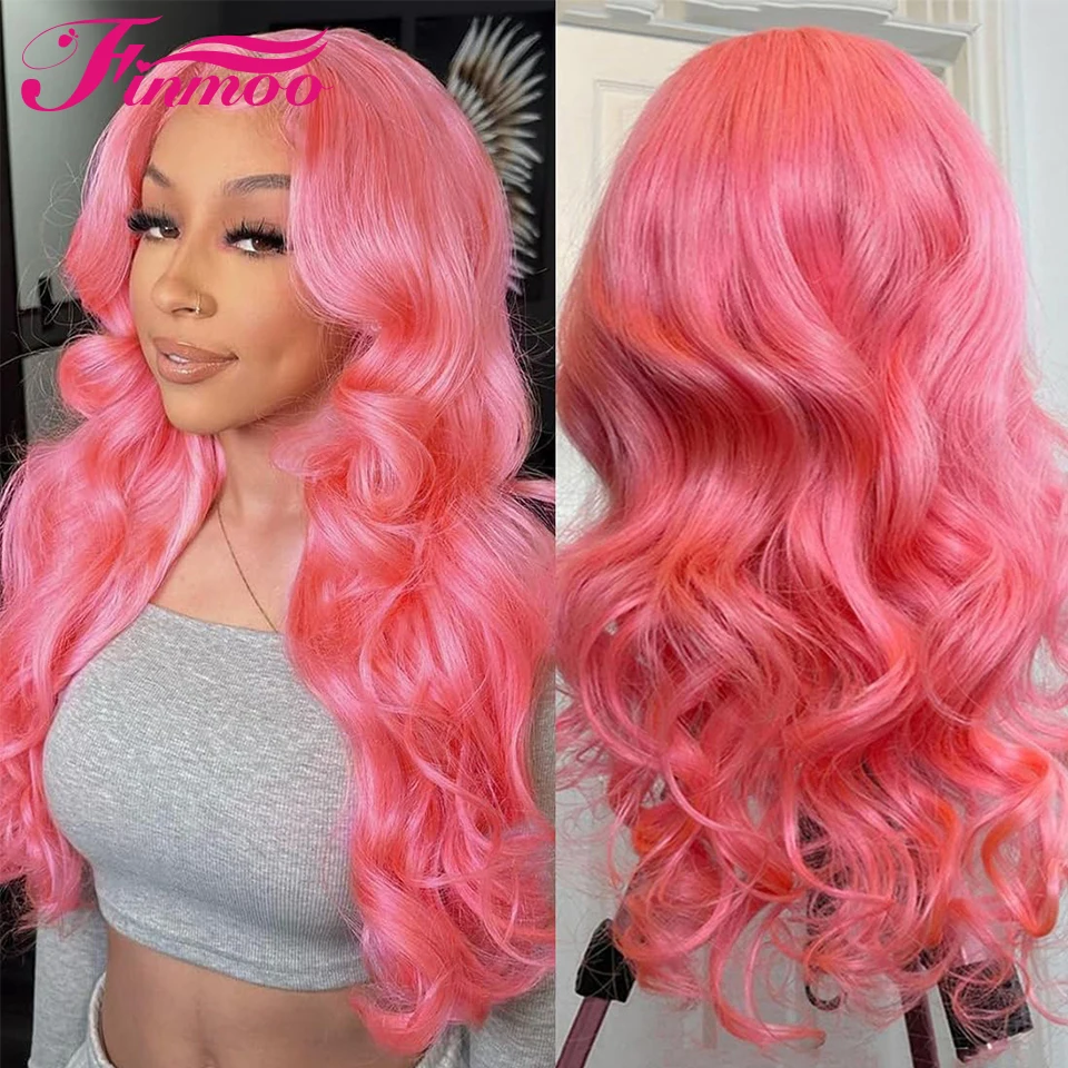 Leimlose rosa gefärbte Spitze Frontal Perücke Körper Welle brasilia nischen Remy Menschenhaar Perücke 13x6 HD transparente Spitze Frontal Perücken vor gezupft