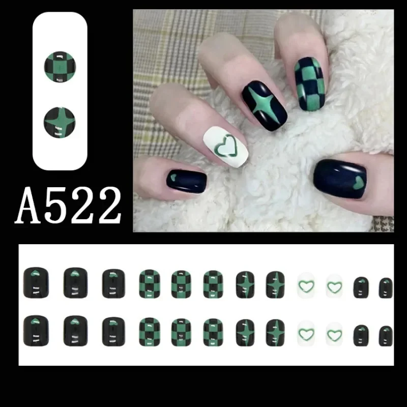 24pcs Sweet Cool Style Nail Art Wearable Nails French Line Halo False Nails Press on Removable Fake Nails with Glue