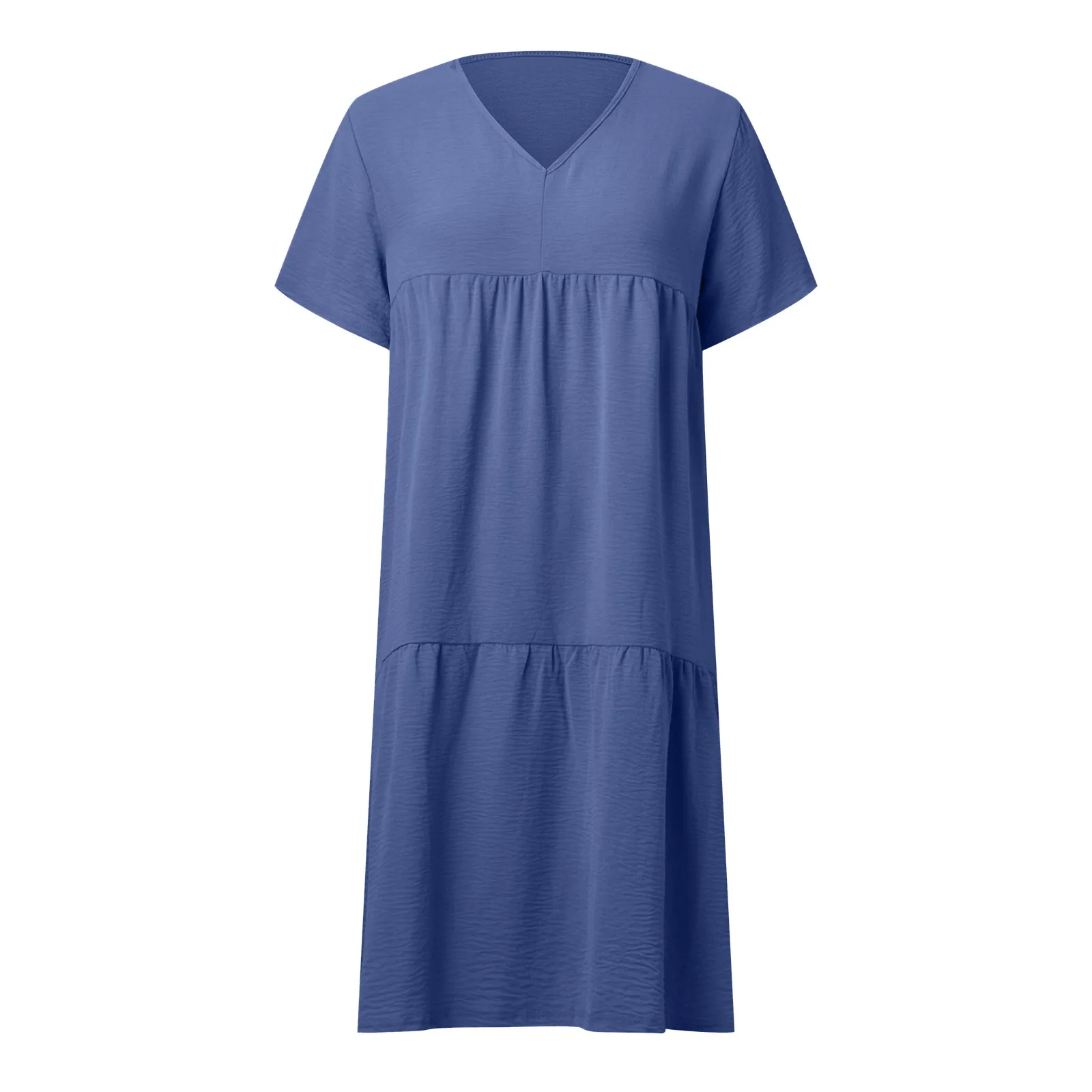 Verano suelto Casual transpirable Vestido de mujer Color sólido manga corta cuello en V playa Camisetas largas vestidos de talla grande Vestido con cuello en V