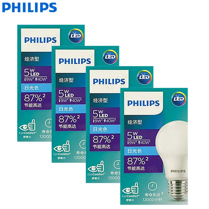 

Светодиодные лампы Philips, 4 шт., E27, 5 Вт, Essential, 3000K-6500K, белый свет, 220-240 В, оригинальные, для внутреннего освещения