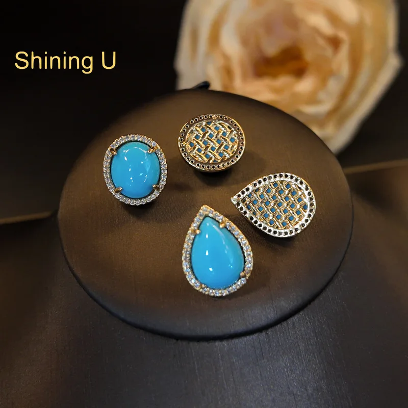 Shining U Pear Oval Coloured Glaze Stud Earrings for Women Fashion Jewelry Summer
