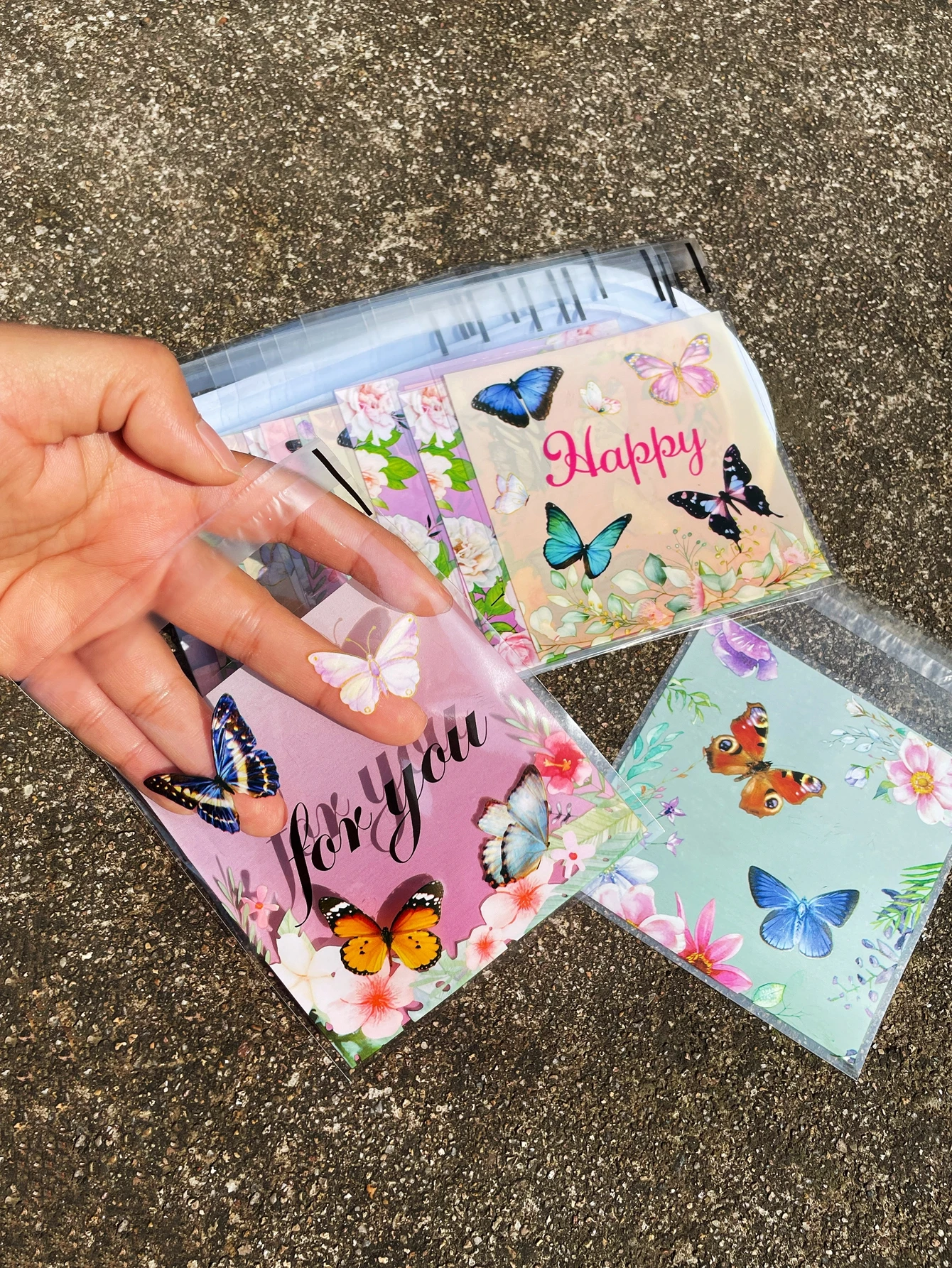 100pcs 컬러 나비 패턴 작은 선물 장식 OPP 셀프 씰링 가방, 로맨틱 꽃 해피 영어 인쇄 선물 사탕 가방