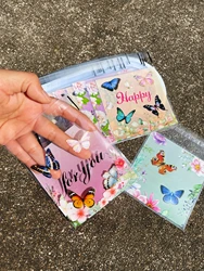 100pcs 컬러 나비 패턴 작은 선물 장식 OPP 셀프 씰링 가방, 로맨틱 꽃 해피 영어 인쇄 선물 사탕 가방