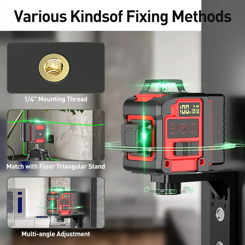 YAGU 8/12 Lines Laser Level 3x360° Mini Digital Display Rechargeable Battery Type-c Charging Port For Construction Decor Hanging