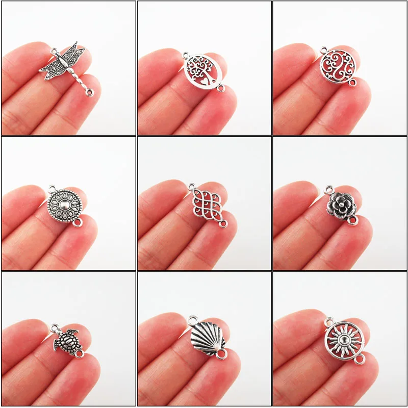 

Fashion New Animal Tortoise Dragonfly Flower Shell Charms Antique Silver Color Connetors For Gifts Jewelry