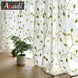 Embroidered Green Tulle Sheer Curtains for Living Room Bedroom Children Curtain for Window Ready-made Drapes Cortinas Rideaux