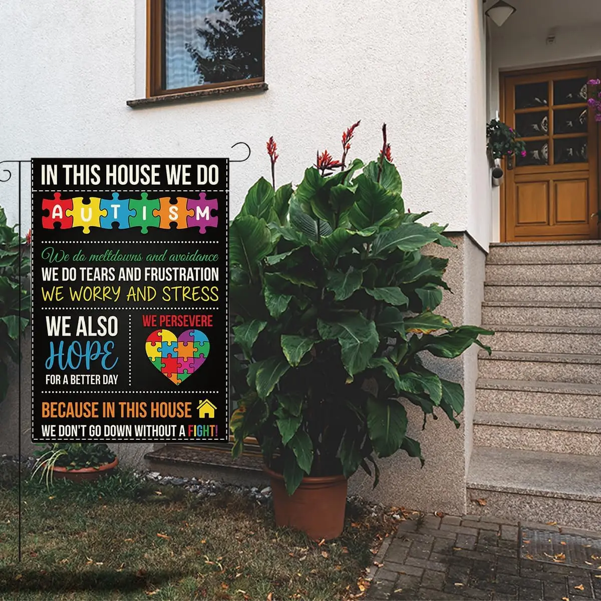Autism Awareness Month Garden Flag Puzzle Piece Black Inspirational Support April Yard Decor Sign Small Double Sided Burlap  ZZM