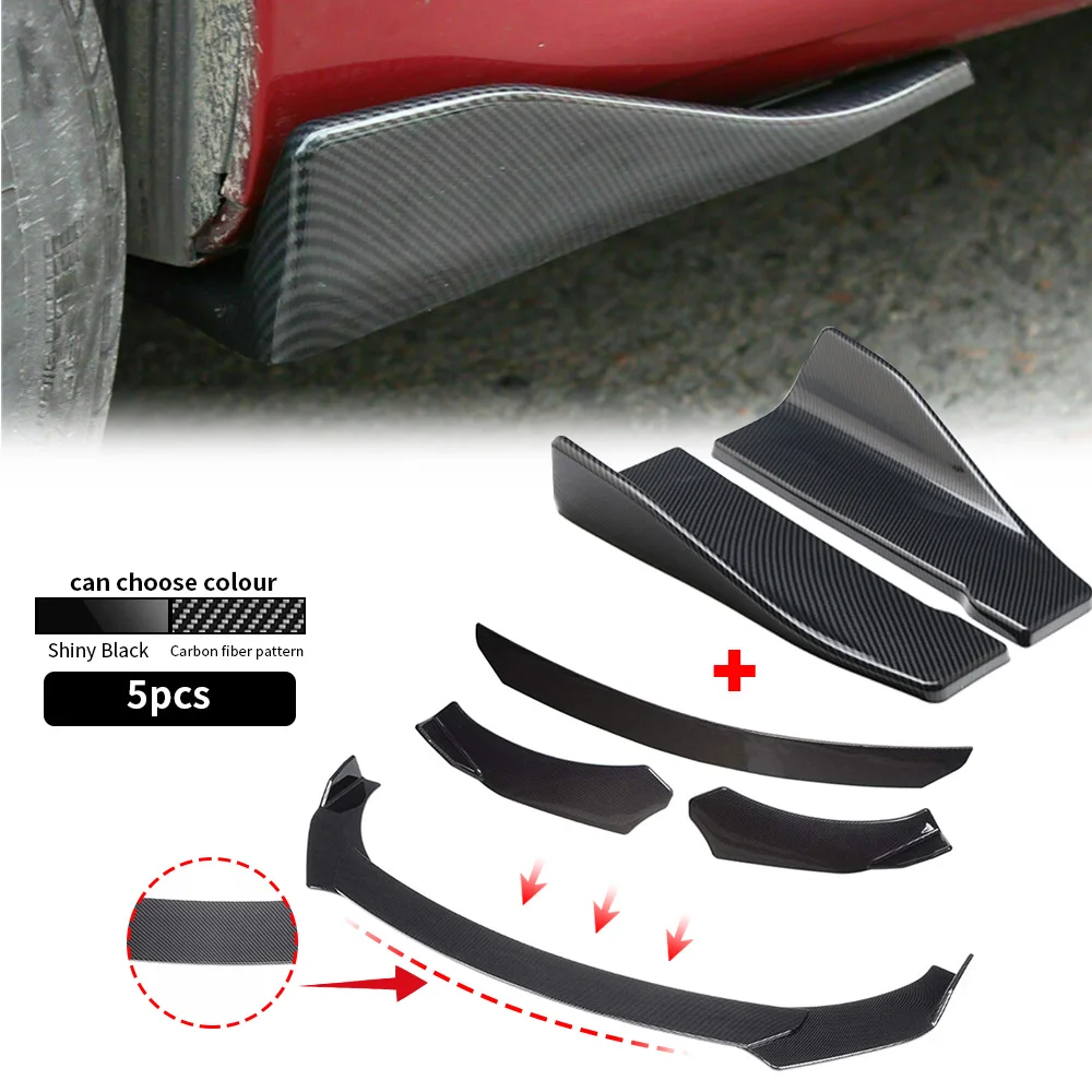 

Carbon Fiber Black Car Front Bumper Lip Spoiler Body Kit + Rear Side Skirt Splitter Universal