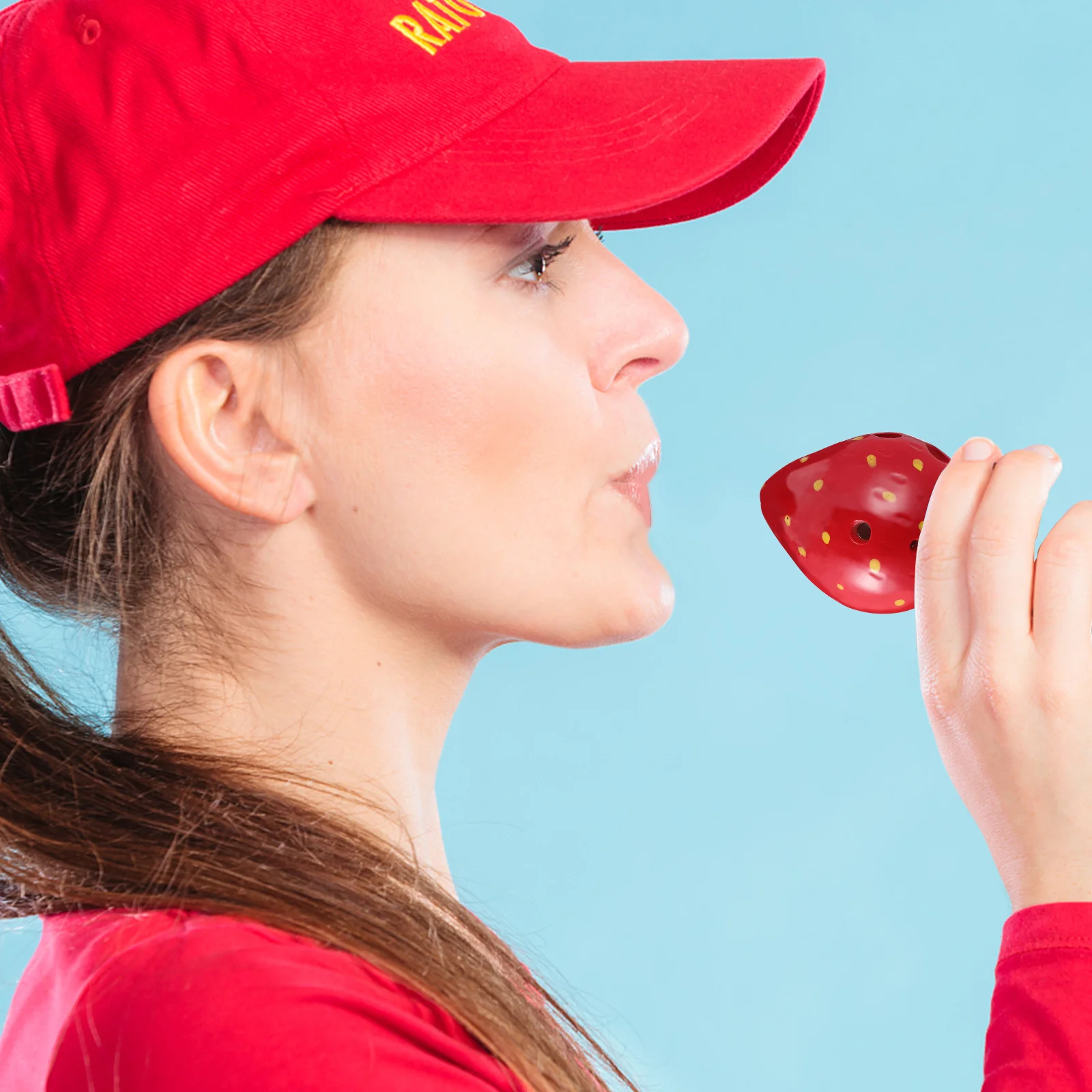 

1Set Childrens Strawberry Ocarina Instrument Six Hole Beginner Friendly Ceramic Flute with Hanging String Holder Music Score