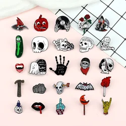 30 Styles Punk Halloween Party Pins Gothic Skull Witch Magic Enamel Brooch Dark Pumpkin Fire Hand Bag Lapel Badge Friend Jewelry