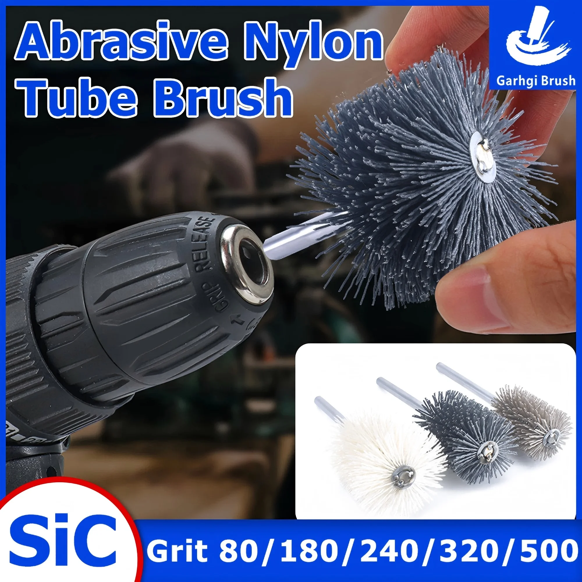 Abrasive Nylon Circular Tube Brushes Silicon Carbide Filament Surface Deburring Polishing Rust Removal Power Rotary Tool Drills