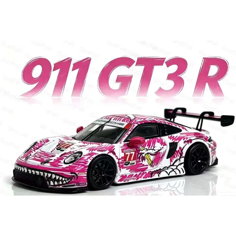 （In Stock）GodFall model sketch of the dragon Porsche 911 GT3 R alloy car model, a collectible piece for display.