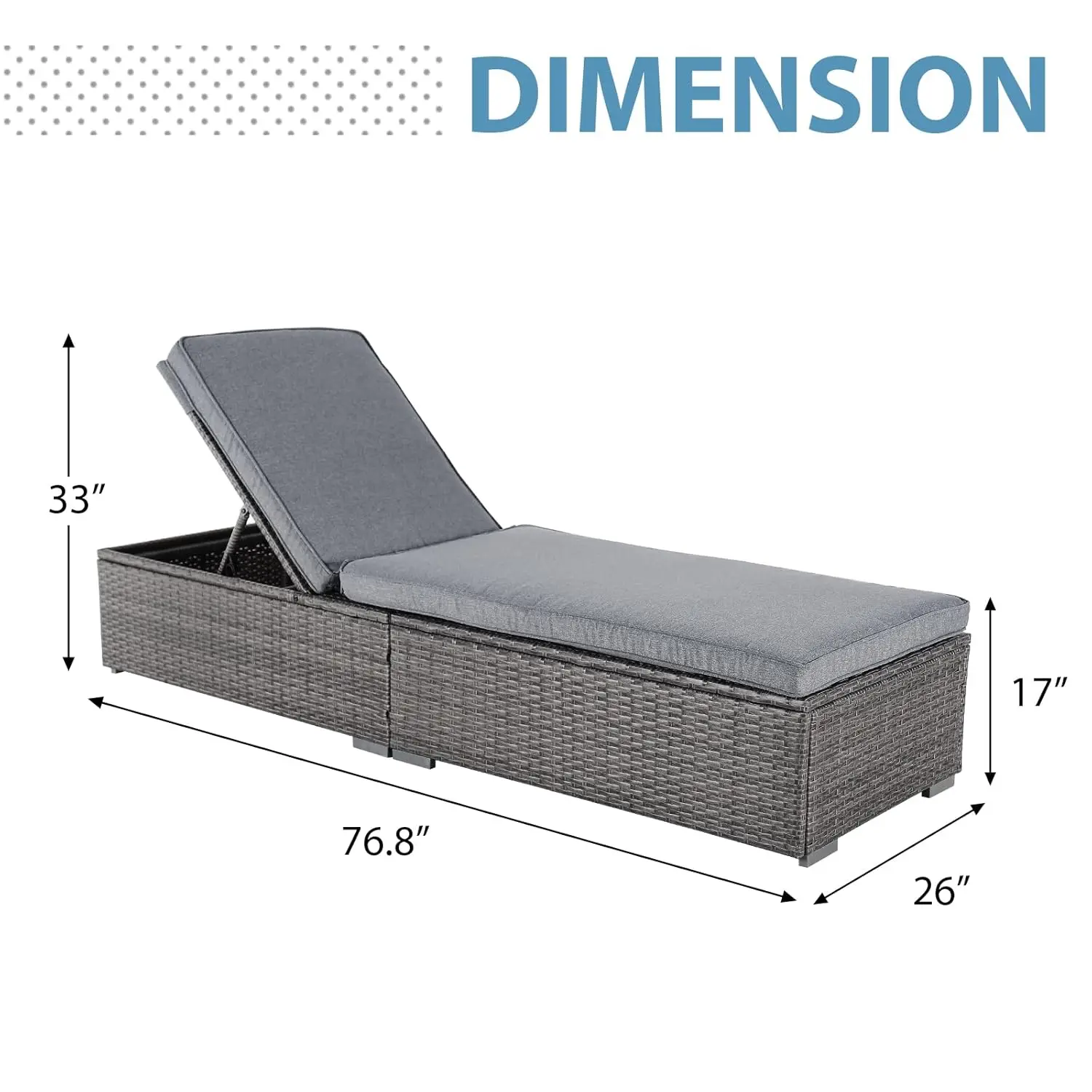 Outdoor Chaise Lounge Chair, All-Weather PE Wicker Patio Chairs Pool Lounge Chairs for Outside, Gray Rattan, Customized view 2