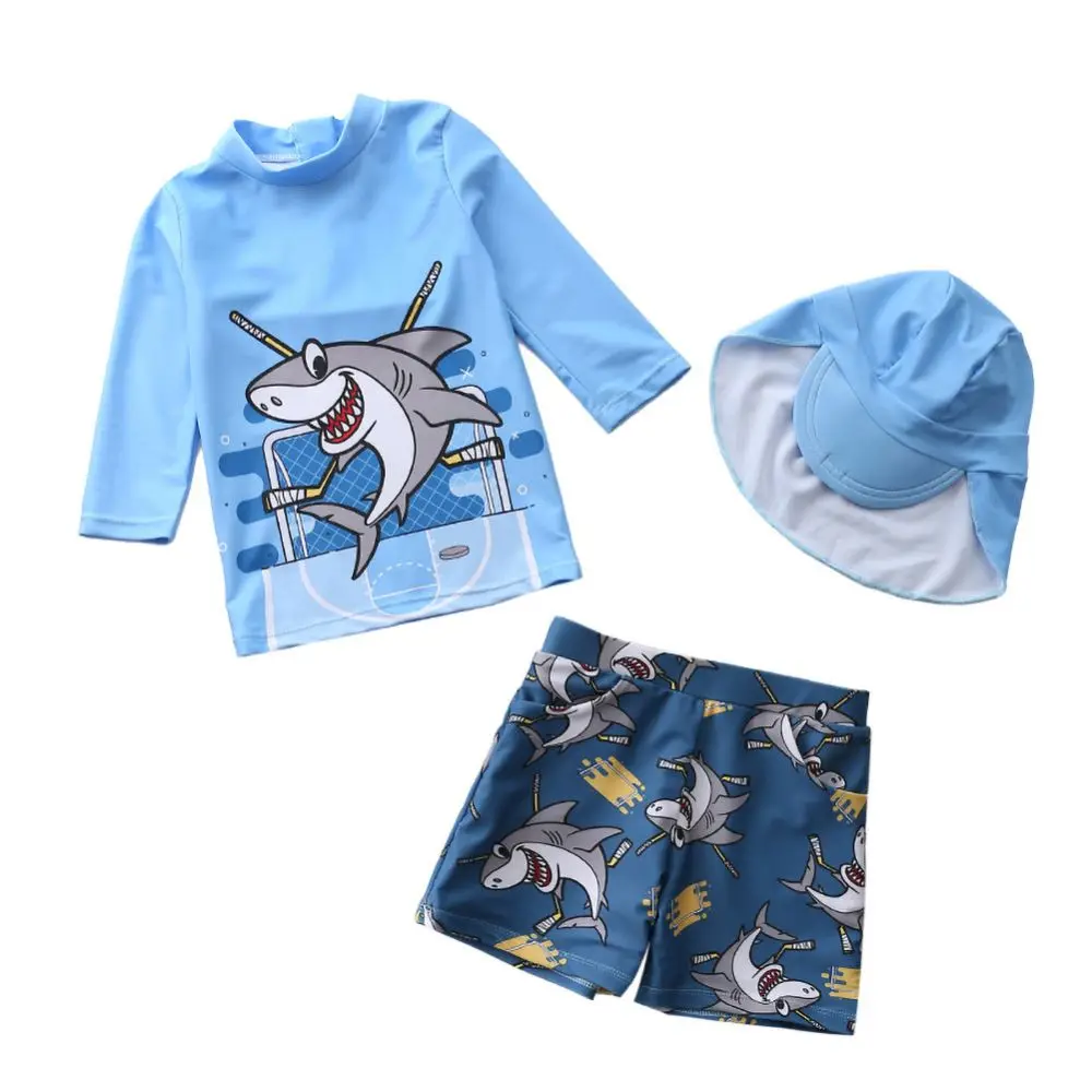 2022 Baby Boy Shark Swimsuit Toddler Kids Swimwear With Sun Cap Suit Surfing Wear Infant Children Sunscreen Beach Bathing Suit