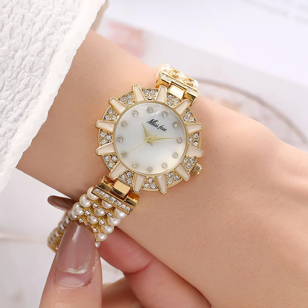 UTHAI Women Watch European and American Pearl Bracelet Watch Waterproof Diamond Set Ladies Fashion Quartz Wristwatch