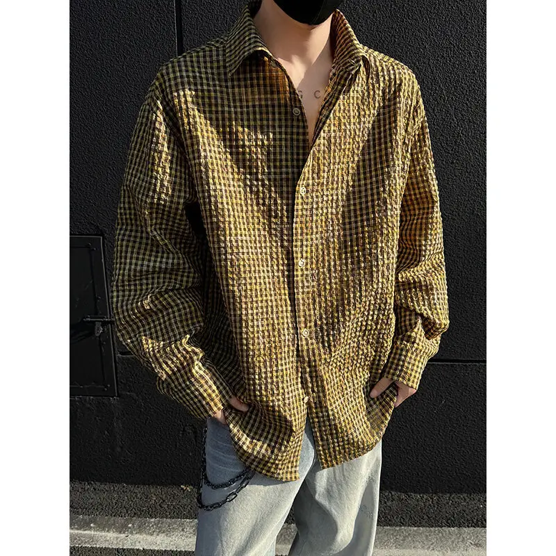 Spring Long Sleeved Shirt Men Fashion Retro Checkered Shirt Men Streetwear Korean Loose Casual Shirt Mens Vintage Plaid Shirts