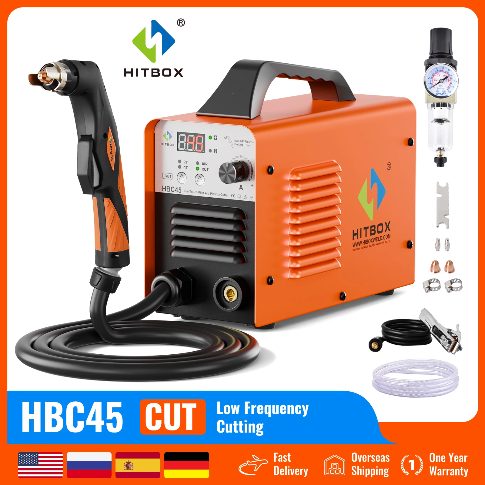 HITBOX Plasma Cutter HBC45 Non-contact Non-high Frequency Plasma Cutting Machine With Digital Display, 45A 220V Inverter