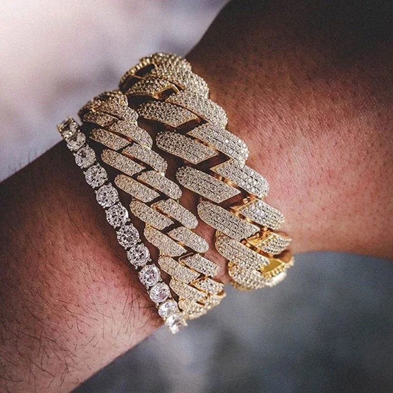 موضة جديدة فاخرة كبيرة 8 مللي متر تشيكوسلوفاكيا تنس سلسلة مثلج خارج 5A مكعب زركونيا سوار النساء فتاة الهيب هوب بلينغ إثارة مجوهرات الزفاف