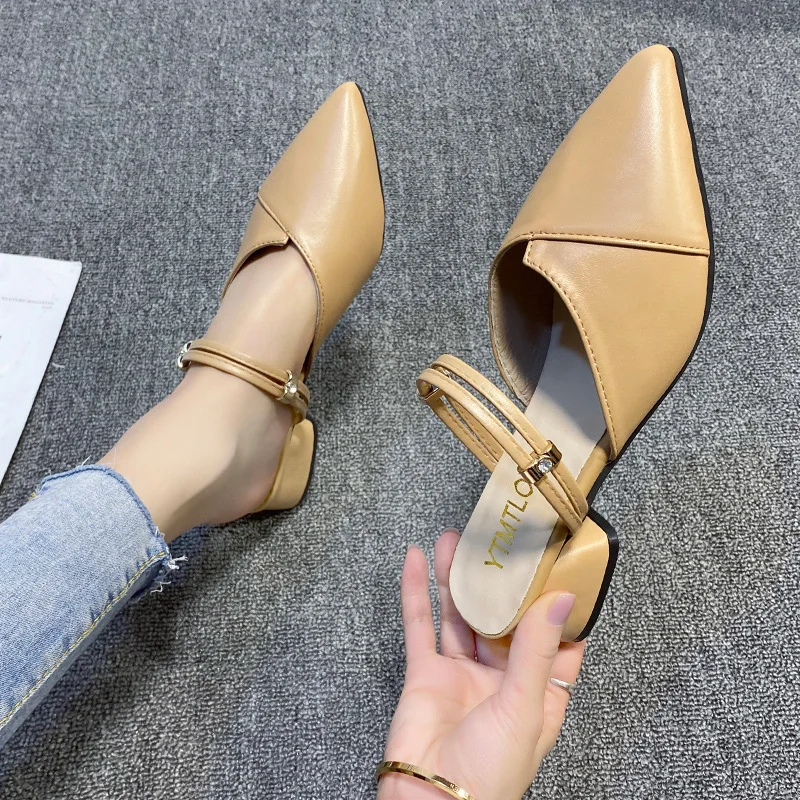 Genuien Leather Vintage Pointed Toe Women Shoes Pumps Spring Summer Party Dancing Slingback Heel Sandals Sadalias Femininas