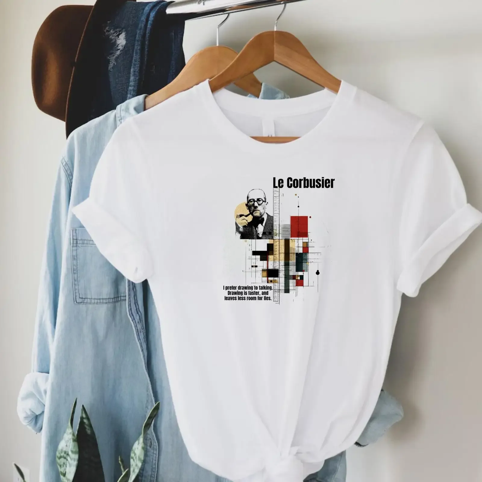 Le Corbusier T Shirt Architecture Student Modernist Design vintage Washed Stretched Comfortable fashion homme Breathable