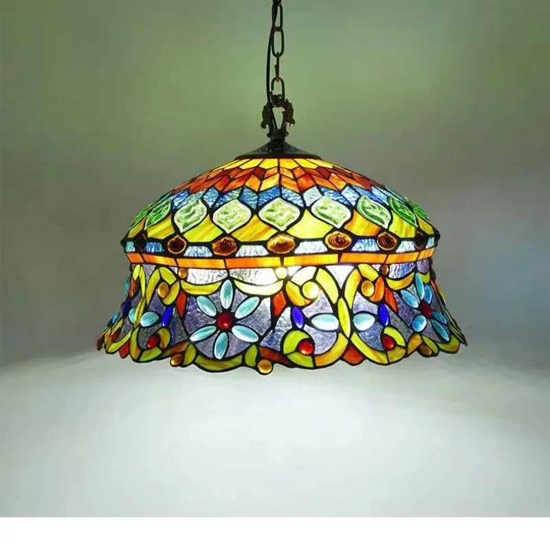 티파니 스테인드 글라스 펜던트 조명 지중해 빈티지 교수형 램프 다이닝 룸 주방 전등 아트 홈 장식