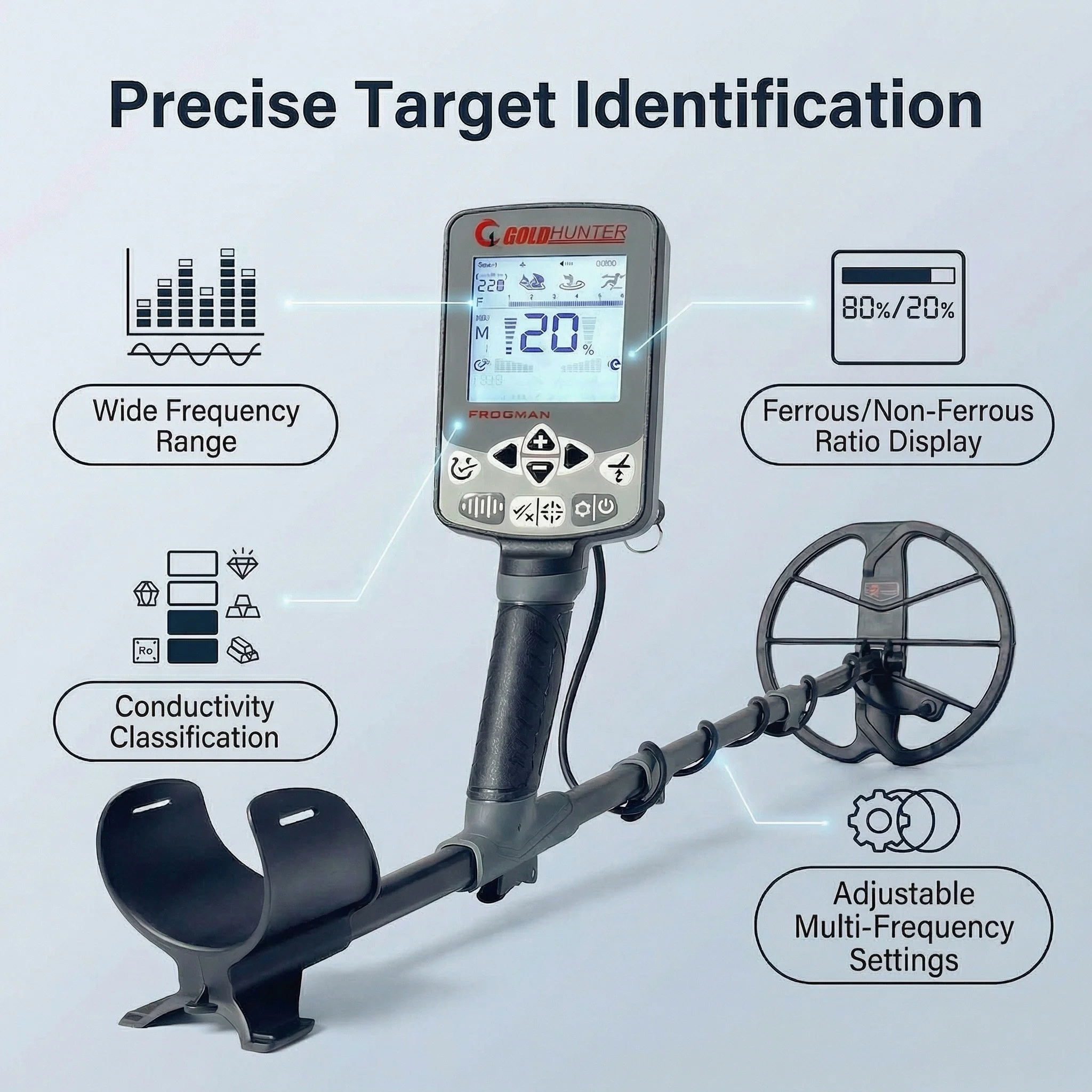 Detector de Metales Profesional Multifrecuencia, Resistente al Agua IP68, 4 Modos de Búsqueda para Prospección de Oro en Playa y Búsqueda de Tesoros