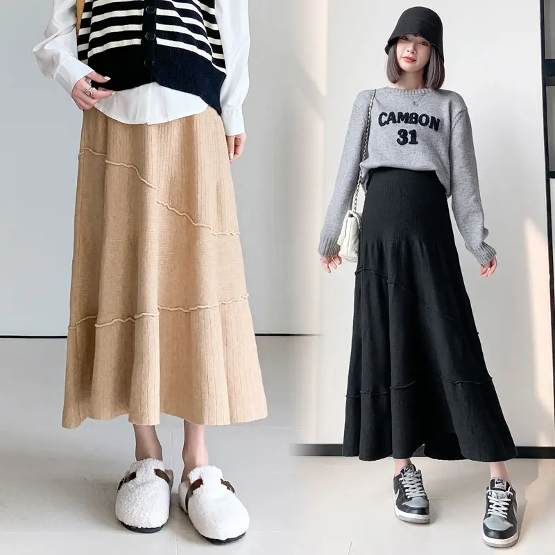 

5591# Autumn Winter Fashion Knitted Maternity Skirts Elastic Waist Belly A Line Slim Loose Clothes For Pregnant Women Pregnancy