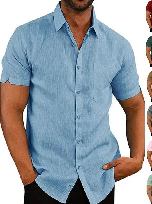 

Men's Pure Color ort Sve irt Collared Top Summer Loose Fit Casual Wear ort Sve Flip Collar M Upperwear