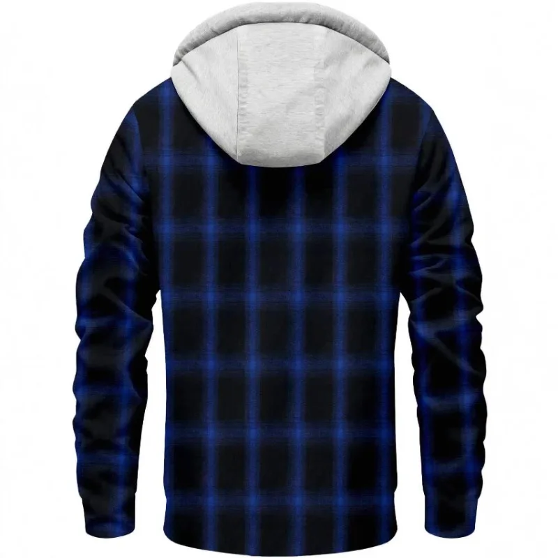 New Autumn and Winter Plaid Velvet Hooded Sweatshirt Buttoned Casual Jacket