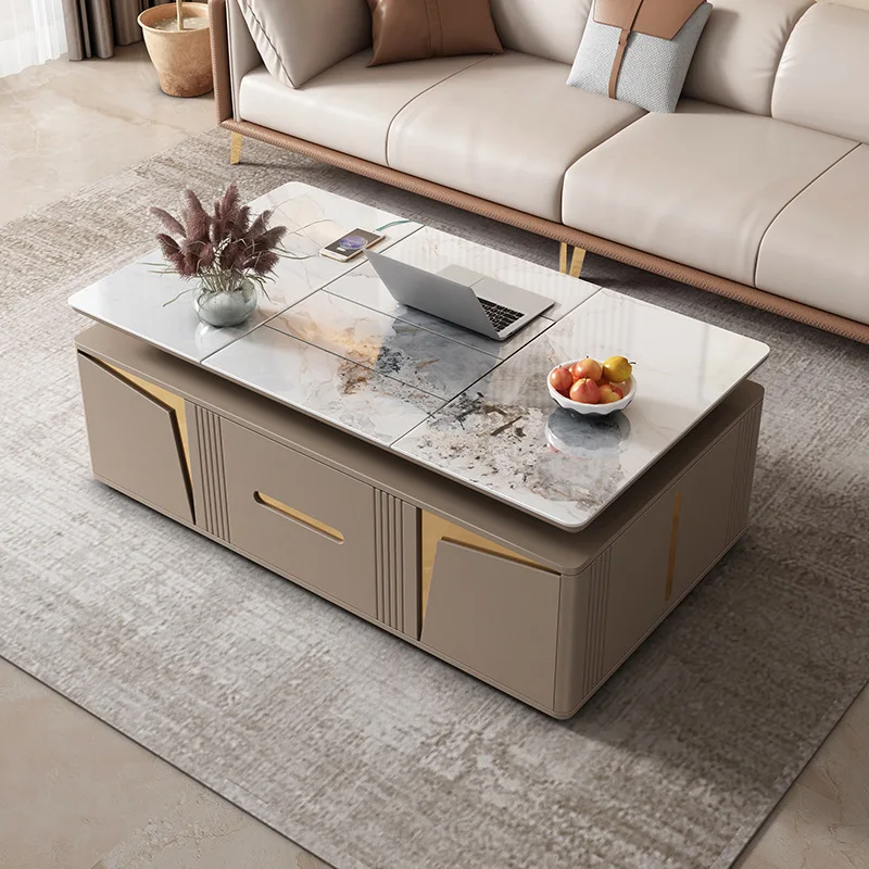 QG4D rock slab lifting coffee table multi-functional, fully automatic intelligent small apartment living room, modern simple kun