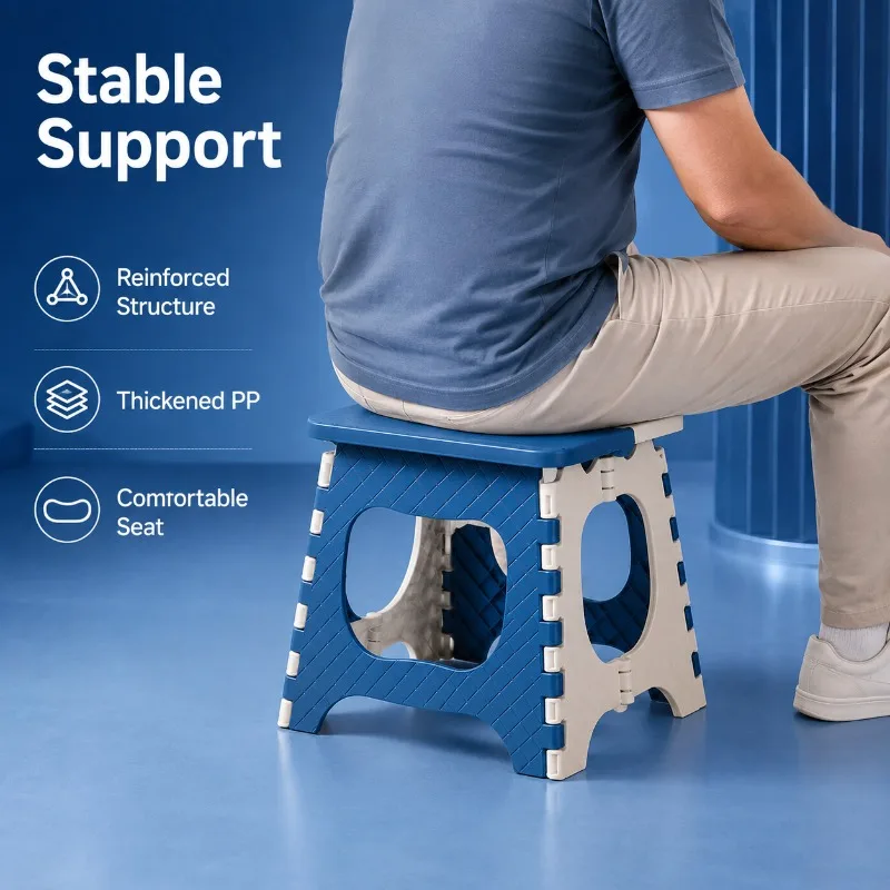 Compact Folding Stool Thickened PP Plastic Step Seat with Carry Handle Anti-Slip Portable Chair for Adults Kids Home Outdoor