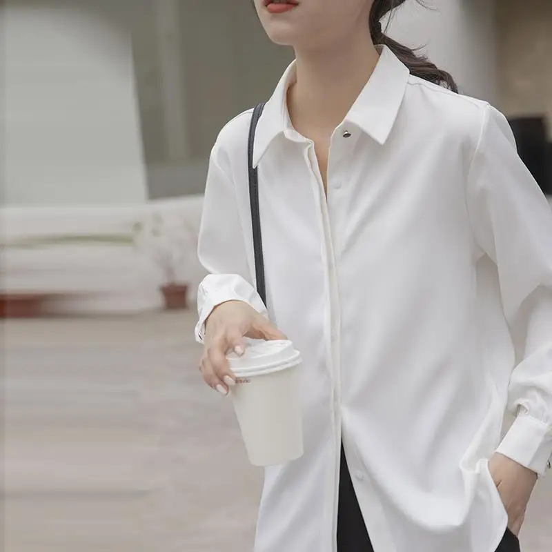 Fashion Lapel Button Solid Color Casual Shirt Women's Clothing 2023 Spring New Loose Korean Tops All-match Office Lady Blouse
