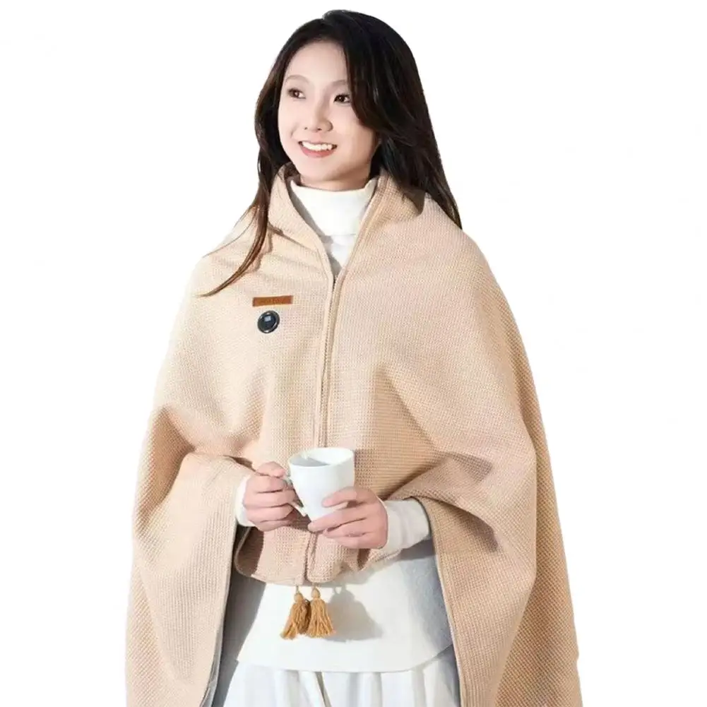 Electric Blanket Shawl Pad Zipper Front Buckle Warm Poncho Multi Functional Knit Shawl Oversized Roomy Design Heating Blanket