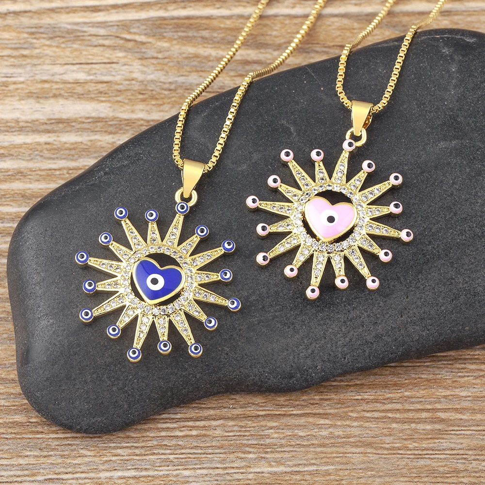 Nidin Romantic Heart Shape Turkish Evil Eye Necklace for Women Cute 5 Colors Pendant Clavicle Chains Neck Collars Jewelry Gift image 6